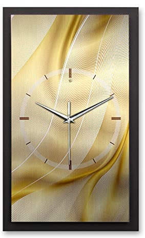 Kreative Feder 3D Designer-Wanduhr Golden Wave in modernem Metallic-Look 50x30cm rechteckig analog lautlos ohne Ticken (Golden Wave, leises Funkuhrwerk)