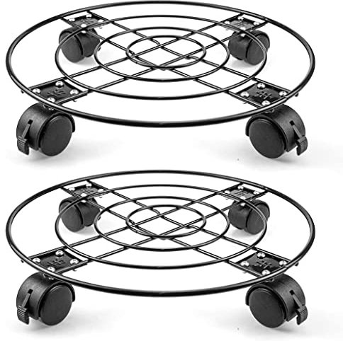 DUNAKE 2er-Pack Pflanzenroller Metall 13-Zoll Rollbrett Pflanzen Rund, Untersetzer Mit Rollen Blumentopf Pflanzenuntersetzer Rund Für Drinnen Und Draußen,Tragen 110 Lbs (Color : Black)