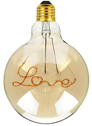 LED Decorative Vintage G125 Edison E27 Light Bulb, 4W (Equivalent 40W) Non-Dimmable Screw Base Warm White 2700K 450 Lumens Love Text Filament Globe Amber Glass Energy Saving for Indoor Lamp lighting