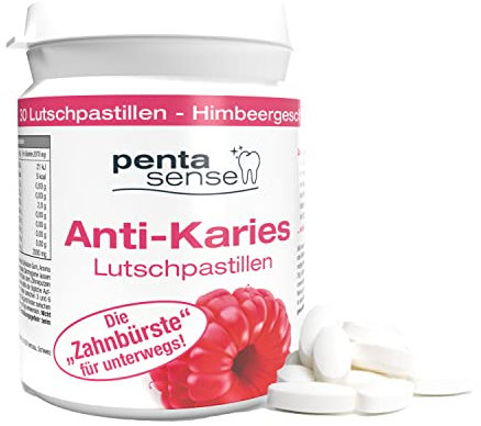 PentaSense® - Xylit Anti Karies Lutschpastillen mit Himbeergeschmack gegen Plaque und Säure helfen den Zahnschmelz zu bewahren -30 Stück