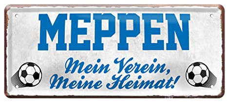 helges-shop Meppen Fan Blechschild - Retro Fußball Schild - Deko Fanartikel für Wohnzimmer Kinderzimmer Werkstatt - schöne Geschenkidee für große und kleine Meppener Fussball Fans - 28x12cm