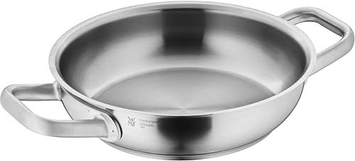 WMF Ultimate Servier-/ Bratpfanne 20 cm Edelstahlpfanne unbeschichtet, flach, ebener Boden, Induktion, Cromargan Edelstahl poliert, backofenfest, spülmaschinengeeignet
