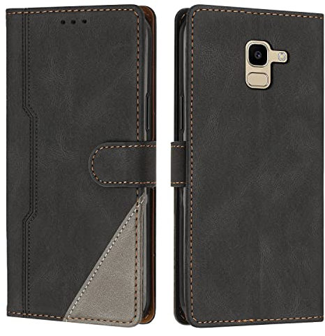 Radoo Kompatibel mit Samsung Galaxy J6 2018 Hülle, PU Leder Handyhülle [Stand Feature] [Kartenfachr] [Magnetic Closure Snap] Schutzhülle Klappbar Flip Case Cover für Samsung Galaxy J6 2018 (Schwarz)