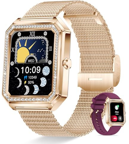 Erkwei Smartwatch Donna con Effettua Risposta Chiamate 1.59 Orologio Fitness Monitor del Cardiofrequenzimetro SpO2 Sonno Contapassi Assistente Vocale Notifiche Whatsapp Smart Watch per Android iOS