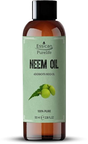 Essican Purelife Reines Neemöl für Haut, 100ml Kaltgepresstes Neemöl für Pflanzen-Spray, Hautpflege, Nägel, Körperlotionen, Trägeröle für ätherische Öle, Nährt Kopfhaut und Haarwuchs
