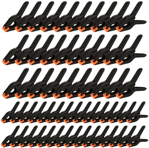 CYEER 60 Pcs Spring Clamps, 2 Sizes for Woodwork - Heavy Duty Nylon Quick Grip Clips Backdrop Set, 30pcs 2 Inch, 30pcs 3 Inch