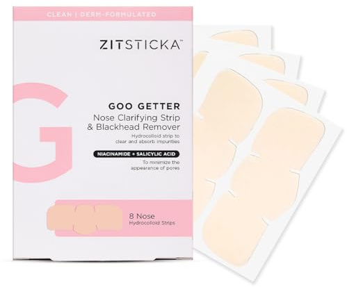 ZitSticka Blackhead Remover Strips, Goo Getter Hydrocolloid Patches for Pore Clarifying and Blemishes, Acne Patches or Zit Spot Stickers, Body Blemish Patch (Nose Strip 8 Pack)