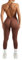 RXRXCOCO Spaghetti Strap Gerippte Jumpsuit Damen Eng Rückenfreie Padded Overall Bauchweg Yoga Sport Einteiler Romper Bodysuit Braun M