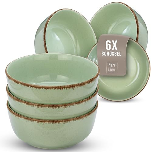Set de 6 bols à muesli en grès Rustic - Set modernes, résistants au lave-vaisselle - Set de petits bols stylés en Vert Menthe - Pure Living