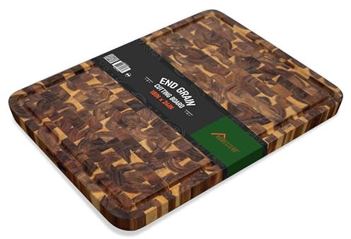 HOMESTEAD Taglieri grandi in legno di acacia, per cucina, macelleria, con scanalatura per succo e manici interni, 45,7 x 61 cm, bordo con venature spesse 3,8 cm