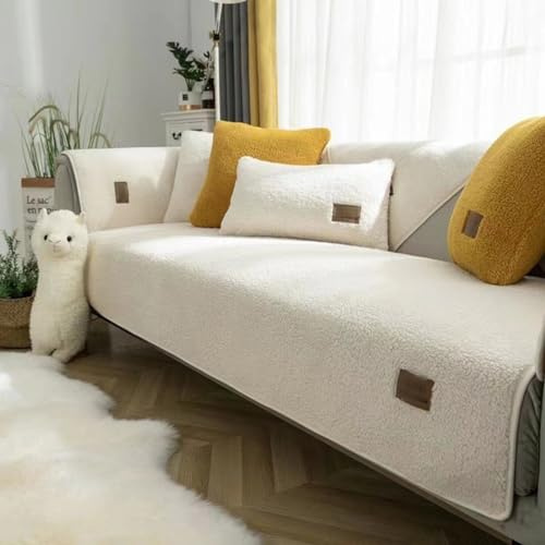 Gluhbirnen Sherpa Fleece Sofabezug Fuzzy Couchbezug, universal, rutschfest, L-Form, Couchkissenbezug, waschbarer Sofaschoner, gebrochenes Weiß, 70 x 210 cm