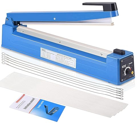 Heat Sealer, Impulse Plastic Bag Sealer, Manual Seal Food Packing Machine, Heat Sealing Applicable & 1 Extra Replace Element Grip, Metal/ABS,for Plastic Bags PE PP Bags (blue-400mm)