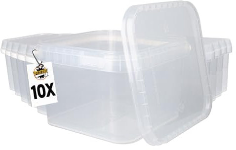 FixedByU Deckeleimer 10 Stück 3 Liter transparent quadratisch Eimer Kunststoff lebensmittelecht luftdicht stabil Leere Eimer Griff und Deckel für Lebensmittel, Chemie, Wand, Farbe, Waschmittel