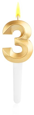 RISVOWO Geburtstagskerzen, Goldene Geburtstagskerze, 3D Kerzen Geburtstag, Geburtstagskerzen Zahlen mit Ständer, Zahlenkerze Passend für Alle Verschiedenen Arten von Kuchen