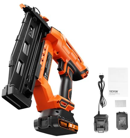 VEVOR Chiodatrice per Finiture a Batteria 20V Chiodatrice Elettrica per Cornici 16 GA, Kit di Pistola Sparachiodi da 25/32/40/50/64mm a Batteria Caricabatterie Chiodatura per Costruzioni Domestiche