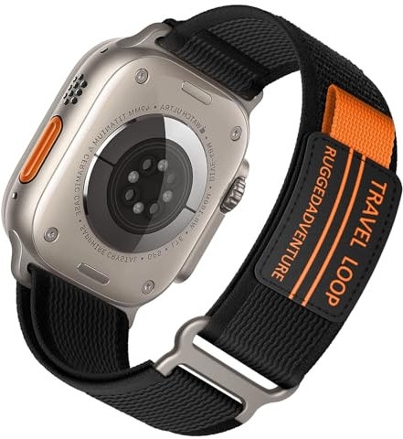 Trail Loop - Cinturino di ricambio per Apple Watch Ultra/2 49 mm, 44 mm, 45 mm, 42 mm, 41 mm, 40 mm, 38 mm, unisex, in nylon, sportivo, per Apple Watch Series 9, 8, 7, 6, 5, 4, 3, SE 2, nero/nylon L