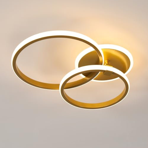 Mckalen LED Deckenleuchte Gold Runden, 42W Schlafzimmer Deckenlampe Modern, Creative LED Lampe Deckenbeleuchtung für Wohnzimmer Schlafzimmer Küche, 3000K Warmweiß Licht
