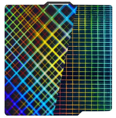 IdeaFormer Smooth Rainbow Mesh+Plaid PES Druckplatte Bambu Lab X1/X1C/X1E/P1P/P1S/A1, Smooth PES Spring Steel Platte Federstahl Druckbett für Bambus Lab 257x257mm