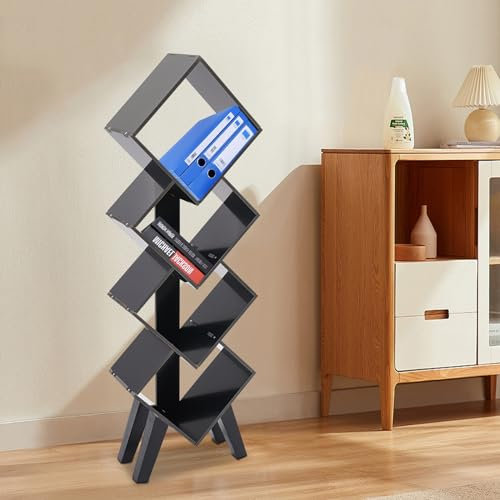 Begoniape 4-Stufige Rhombus Bücherregal, Baum Bodenstehende aus PVC, Wohnzimmer Standregal Schlafzimmer Lagerregal, 4 Regal Desktop-Organizer Multifunktions-Präsentationsregal
