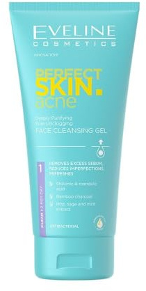 Eveline Cosmetics Perfect Skin Akne Tiefenreinigende Gesichtsreinigung mit Shikimisäure & Mandelsäure - Öl-Kontrolle, Porenverkleinerung und Makelentfernung