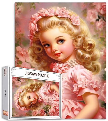 Tucocoo Lovely Little Girl Puzzle für Erwachsene, 1000 Teile, rosa Mädchen, Vintage-Kunst-Puzzle, 70 x 50 cm, bunt, DIY-Puzzle, Heimdekoration, Geschenke, Familienpuzzle, perfekt für Spielabende