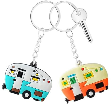 AOEVUIR 2 Pcs Schlüsselanhänger Wohnwagen Camper Schlüsselanhänger Wohnmobil Deko Retro Reiseanhänger Zubehör RV Campervan Geschenk Charm