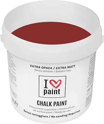 I LOVE CHALK PAINT Colore Rosso Ossido 4 Litri - Senza Carteggiare Colora Mobili, Pareti e Oggetti - Senza solventi e formaldeide – Inodore a base di acqua