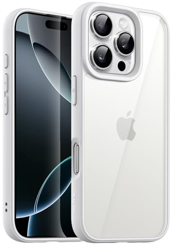 JETech Case for iPhone 16 Pro Max 6.9-Inch, Shockproof Phone Bumper Cover, Solid Color Matte TPU Frame, Anti-Scratch Clear Back (White)