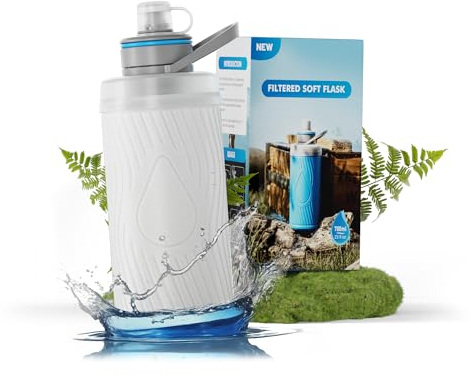 joypur Filtre à eau de survie - Filtre à eau potable pliable Outdoor Bouteille d'eau avec filtre 700 ml Bouteille d'eau souple avec 5000L de capacité de filtration Filtre (Blanc)