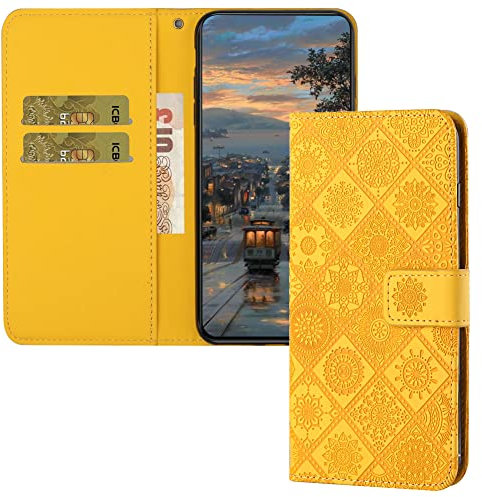 SIYOPINPFY Compatible with for iPhone 11 Wallet Case with Cards Holder Festivals Embossed Double Magnetic Case Flip Leather Phone Case with Kickstand Cover for iPhone 11 XC Yellow