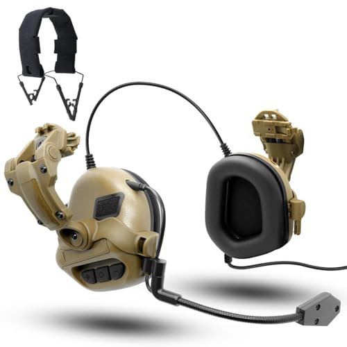 WQZXM Casque D'écoute Tactique Casque Tir (2en1) Monté sur Casque Et Tête, avec Adaptateur pour Casque Tactique OPS Core Arc Helmet Rail Adapter(Tan)