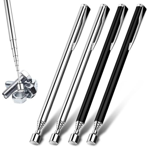 Ptwola Set di 4 pinze telescopiche per recupero, estensibili, con clip da tasca, 63 cm, per uomini, viti, dadi, perni, riparazione auto, garage