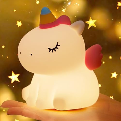 GIBOHOM Einhorn Nachtlicht Kinder LED, Dimmbar Touch-Steuerung Silikon Nachtlampe Kinderzimmer mit 30 Minuten Timer USB Aufladbare, 3 Lichtmodi Nachtlicht Baby Einhorn Geschenk für Mädchen Jungen