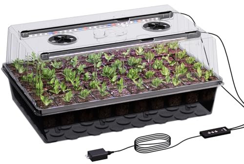 Patigrow 60-Cell Self-Watering Seed Starter Tray with Grow Light, Seed Starter Kit, Black, 16.6 x 11 x 7.28 Inches, Indoor/Outdoor