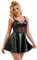 comeondear Lederkleid Damen Sexy Kurz Wetlook PU Leder Kleid mit Push Up Große Größen Babydoll Dessous Reizwäsche für Mollige Frauen Minikleid V Ausschnitt Partykleid A-Linie Clubwear(PU-Schwarz,XL)