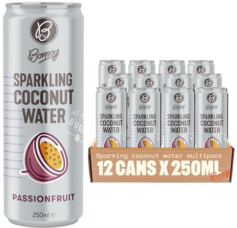 Bonsoy Sparkling Passionfruit Coconut Water, All Natural 12 x 250 ml Cans | Lightly Fizzy, No Added Sugar, Naturally Sweet, Nothing Artificial, Perfect for Anytime Refreshment & Hydration, Plant based