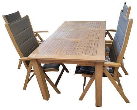 Endorphin Gartentisch Set Akazienholz Teakholz Look - FSC Zertifiziert - 4 Klappsessel & 1 Tisch - Gartenmöbel Set klappbar - Outdoor Sitzgruppe - Terrassenmöbel wetterfest