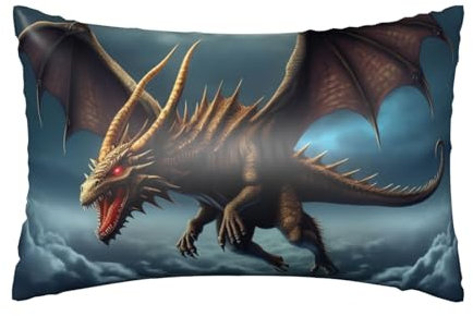 Fliegender Drache, Satin-Kissenbezug für Haar und Haut, weich, atmungsaktiv, Seidenkissenbezug, kühlend, glatt, mit Reißverschluss, Dekoration für Bettwäsche, Wohnzimmer, Sofa, 50,8 x 76,2 cm