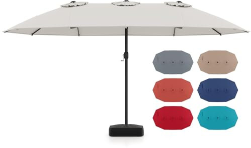 GOPLUS Parasol de Jardin Exterieur avec Pied, Grand Parasol Double Face 4,6x2,8M, avec Manivelle, 12 Balaines, Protection Soleil et Pluie, pour Terrasse Patio Restaurant (Beige)