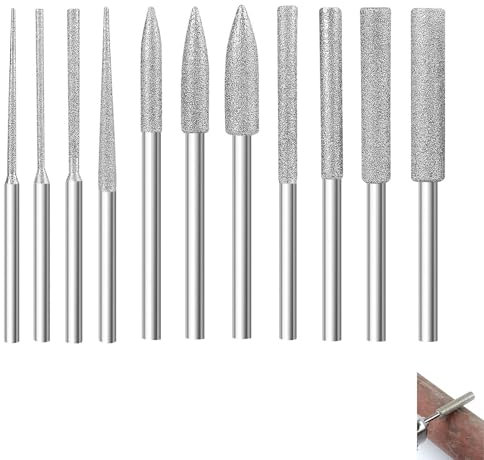 CONGGUAN 11Pcs Diamond Grinding Bits for Dremel 1/8 (3mm) Long Shank Cone Burr Set Stone Glass Ceramic Metal Engraving & Polishing Rotary Tool Accessories for DIY Jewelry Woodworking