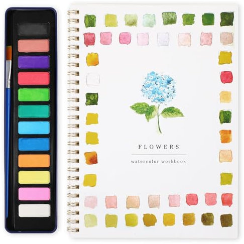 lomdung Cahiers D'aquarelle, Cahier D'exercices D'aquarelle pour Débutants, Fournitures de Peinture, Cahier D'aquarelle for Enfants, Adultes et Adolescents(Flowers)
