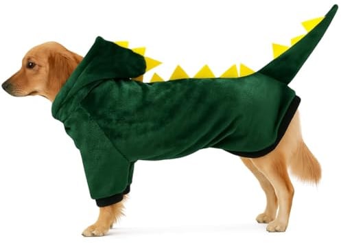 Dinosaurier Hund & Katze – Süßes Haustierkostüm für Herbst & Winter – Tierverkleidung – Gelb-Schwarz mit Flügeln & Kapuze (Dino (Grün), XS)