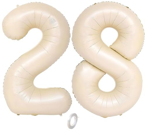Balorise 40 Zoll Aluminium Luftballon Beige Zahl 28/82, Helium Unterstützt, Ballon Nummer 0-9, 10-100 (101cm), große Folienballons Dekoration für Geburtstagsfeier, Hochzeit, Jubiläum