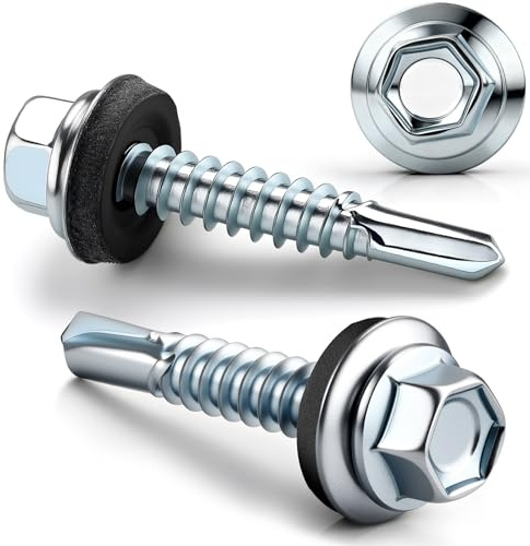 Viti per lamiera trapezoidale, 130 pezzi, autofilettanti con rondella di tenuta, 4,8 x 35 mm, viti per tetto con rondella di tenuta, in acciaio al carbonio, zincate per costruzioni metalliche