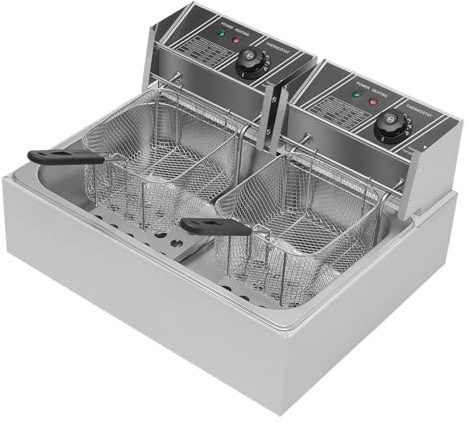 Freidora de 3200 W, 220 V, monocilindro, con 2 zonas de calentamiento, 60 °C a 200 °C, depósitos de aceite (un cilindro) de 12 l, para hamburguesas, restaurantes de comida rápida, tiendas de pollo
