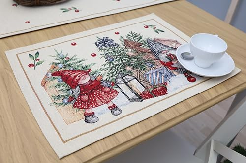 Weihnachtsdeko Tisch Tischsets Platzsets 4er Set, 40x50cm – Weihnachtsdeko Tischdeko Weihnachten Deko Innen - Weihnachtsdekoration Platzdeckchen Abwaschbar, Stoff 100% Jacquard Gobelin