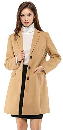 Allegra K Damen Wollmantel Revers Knopfleiste Wintercoat Mantel Brauntöne S