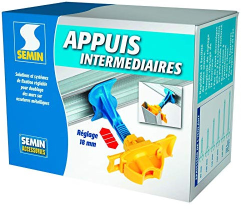 Semin - Appui Intermédiaire Sécable - Fixation Réglable pour le Doublage des Murs sur Ossatures - 180 mm - Boite de 50