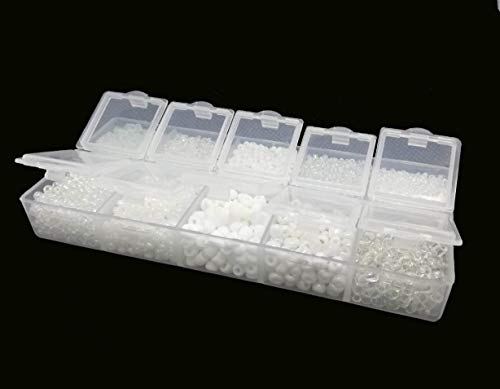 Perlin Rocailles Set Perlen 2mm 3mm 4mm mit Sortierbox 120g Farbtöniges Glasperlen in Box Rundform Perlenset Bastelset Perle zum auffädeln Miniperlen (Weiss)