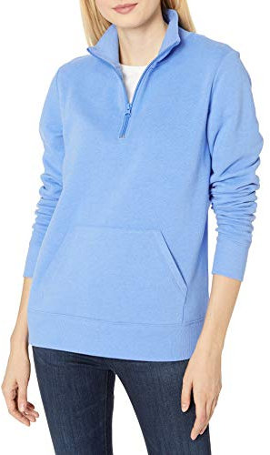 Amazon Essentials Women's Long-Sleeved Fleece Quarter-Zip Top (Available in Plus Size), Blue Heather, M